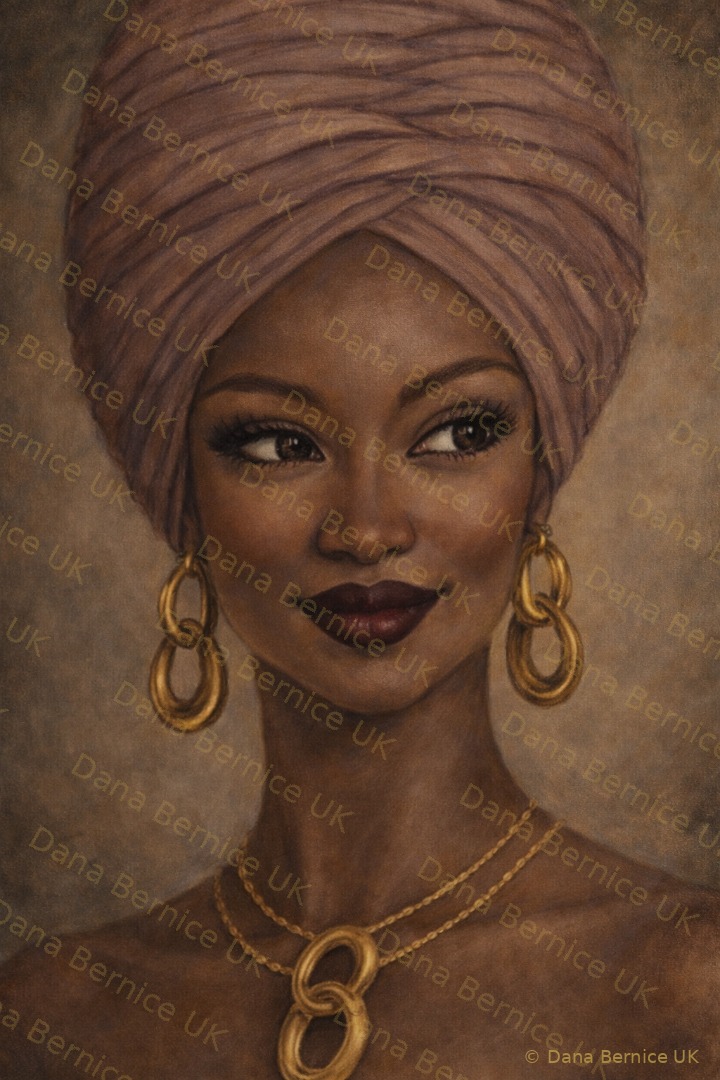 Dana Bernice UK portrait with gold earrings and necklace