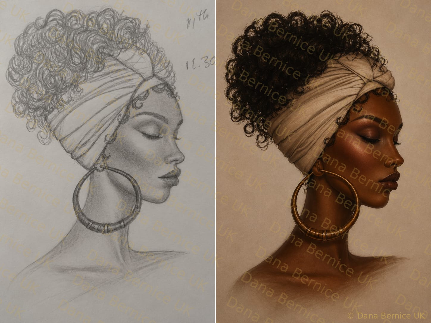 Dana Bernice sketch to digital comparison