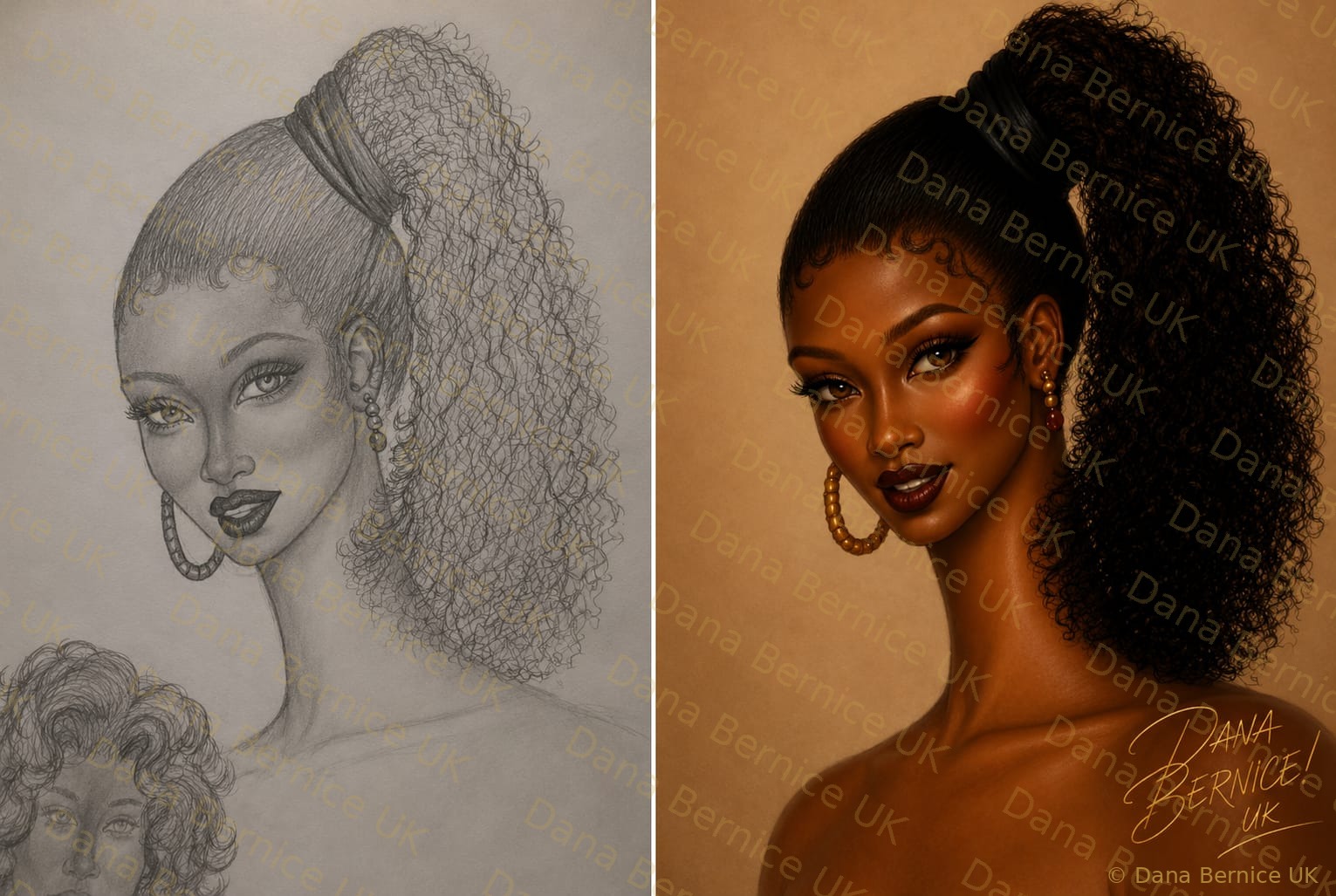 Dana Bernice sketch and finished digital portrait
